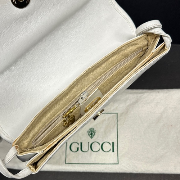 Gucci Purse Shoulder Bag Italian Leather Square White Gold Vintage With Dustbag - Picture 12 of 17